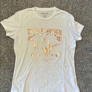 True Religion White T-Shirt with Rose Gold Foil Graphic
